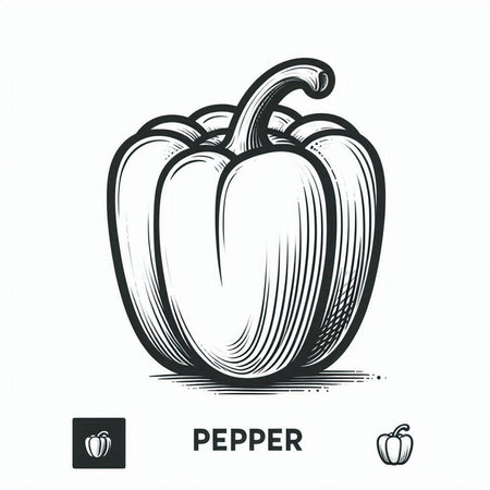 Pepper. Vector illustration of a bell pepper in engraving style.の写真素材