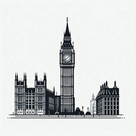 Big Ben and Houses of Parliament, London, United Kingdom. Vector illustration.