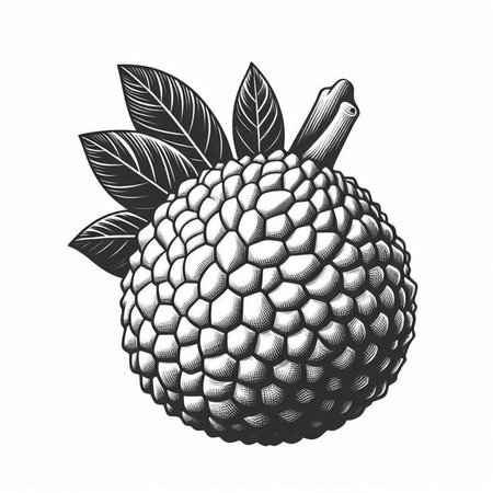 Custard apple fruit sketch engraving vector illustration. Scratch board style imitation. Black and...