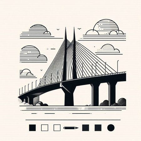 Rama VIII Bridge in Bangkok, Thailand. Vector Illustration.