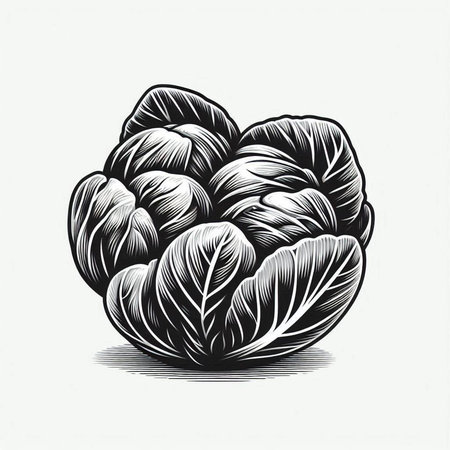 Cabbage sketch engraving vector illustration. Scratch board style imitation. Black and white hand drawn image.の写真素材