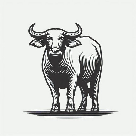 Black and white buffalo. Vector illustration of a buffalo. Farm animal.