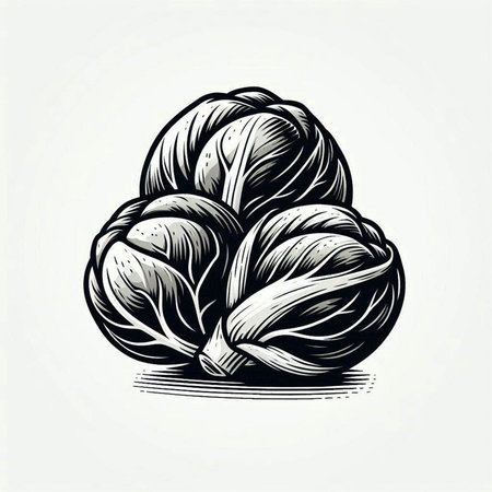 Cabbage vector engraving illustration isolated on white background. Hand drawn vegetable.の写真素材