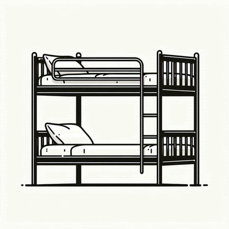 Bunk beds isolated on a white background. Vector illustration in outline style.