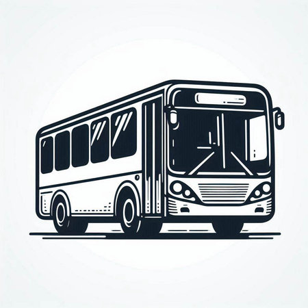 Bus vector illustration. Hand drawn bus isolated on white background. Front view.