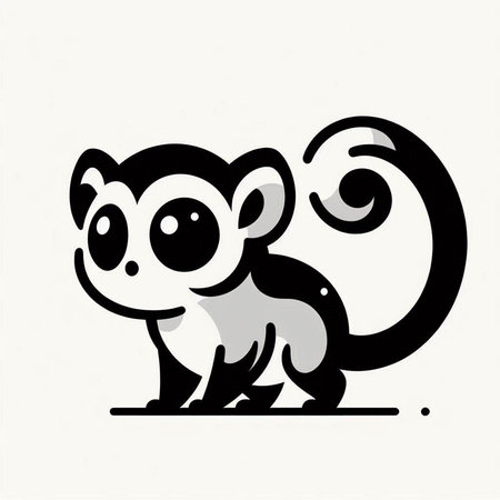 Cute cartoon monkey with big eyes on white background. Vector illustration.の写真素材