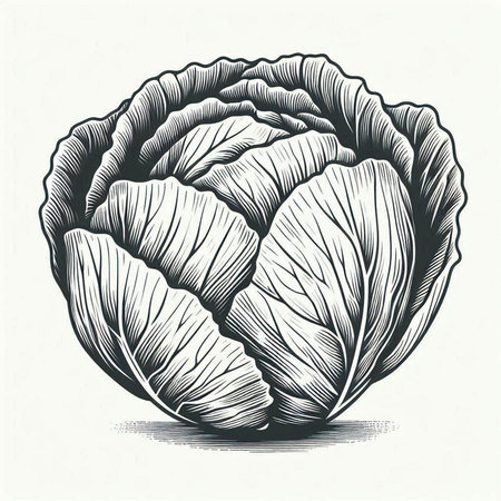 Cabbage sketch. Hand drawn vector illustration. Engraved style.の写真素材