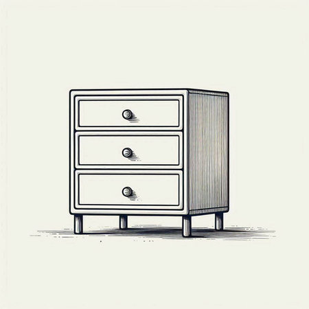 Illustration of a chest of drawers with drawers in vintage style