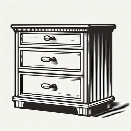 Drawing of a chest of drawers in the style of engraving