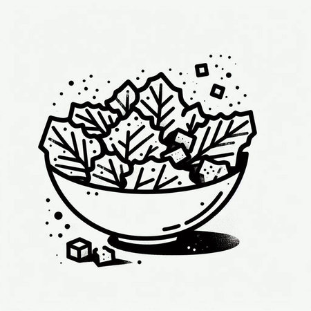 Salad in bowl. Hand drawn doodle vector illustration.の写真素材