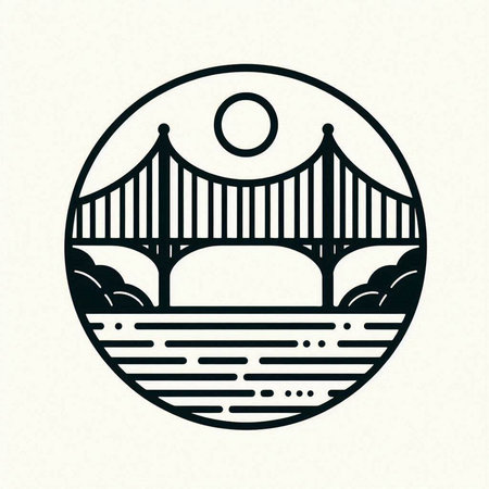 Bridge icon in outline style on a white background. Vector illustration.の写真素材