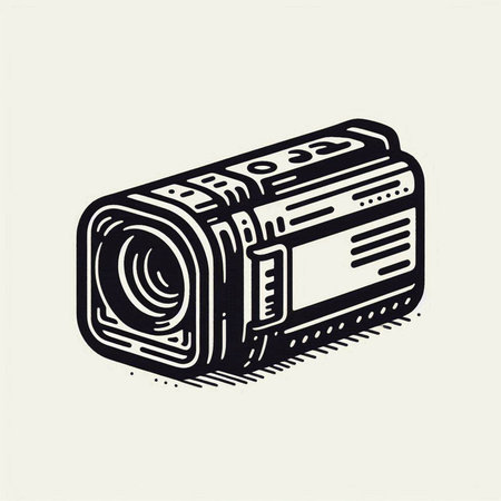 Digital camcorder in vintage style. Hand drawn vector illustration.