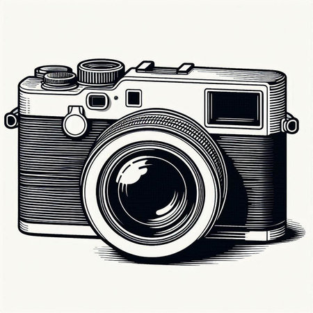 Retro camera on white background. Vector illustration in retro style.