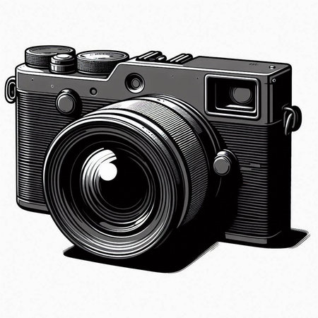 Retro camera on a white background. Vector illustration in sketch style.