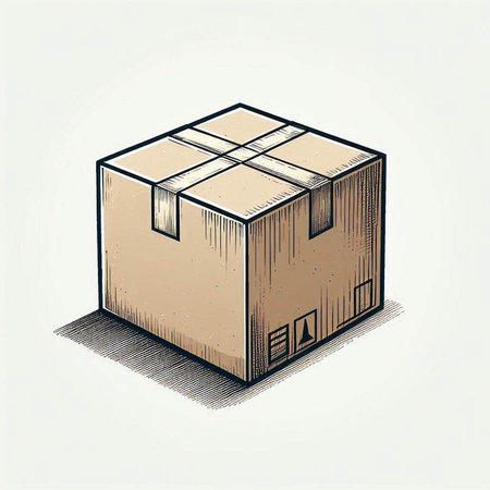 Cardboard box on white background. Vector illustration in vintage style.
