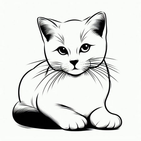 black and white sketch of a cat on a white background, vector illustrationの写真素材