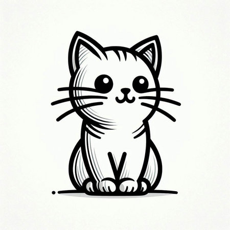 Cute cat doodle on white background, vector illustration.の写真素材