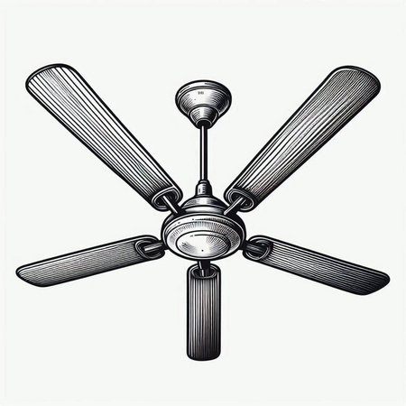 Ceiling fan isolated on white background. Vector illustration in retro style.の写真素材