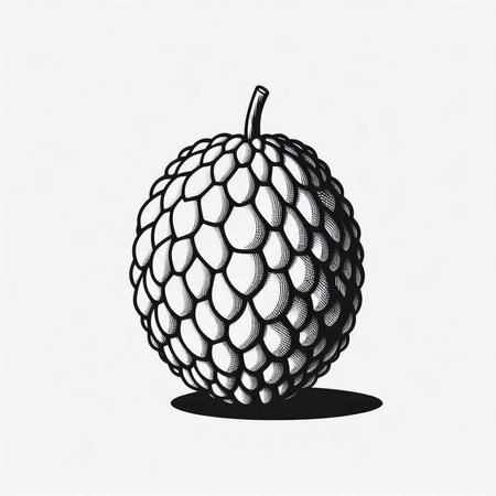 Engraving style illustration of an exotic fruit on a white background.