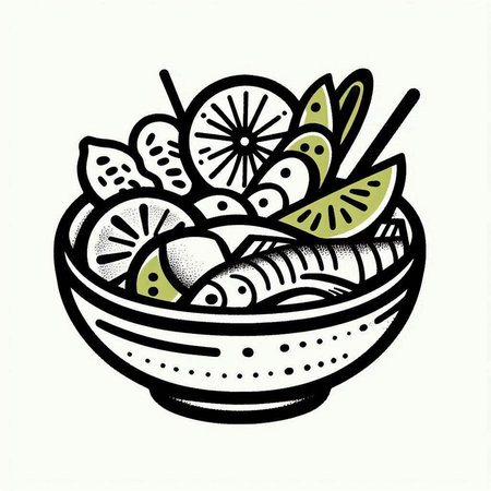 Vegetable salad in a bowl. Hand drawn vector illustration.の写真素材