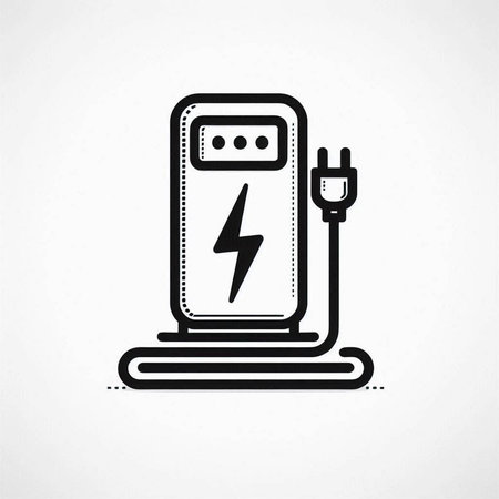 Electric car charging station icon in doodle style. Vector illustration.