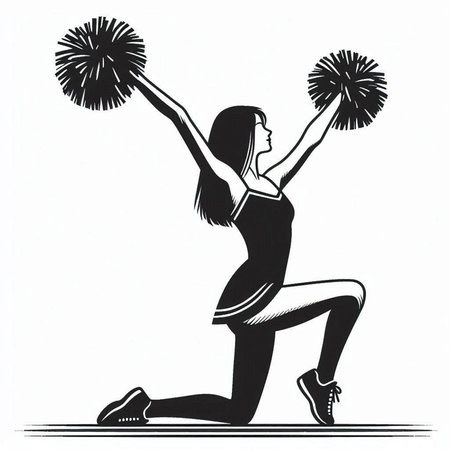 Cheerleader with pompoms. Vector illustration on white background.