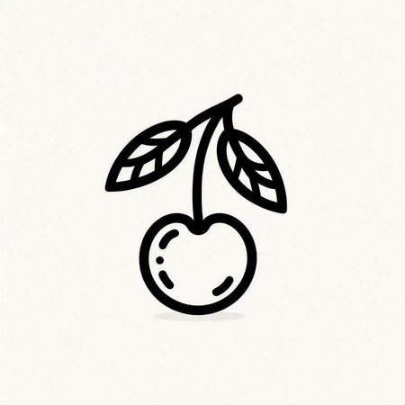 Cherry fruit icon isolated on the white background. Hand drawn vector illustration.