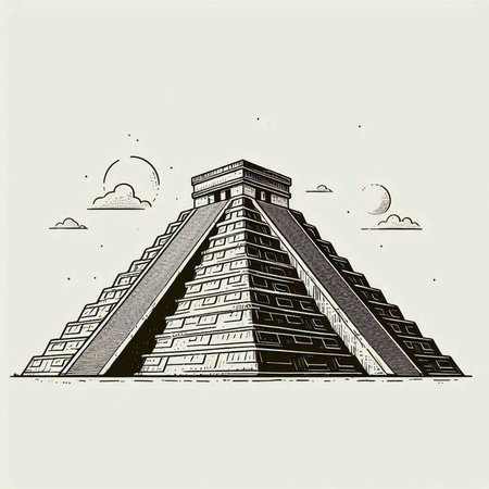 Chichen Itza, Yucatan, Mexico. Hand drawn vector illustration.