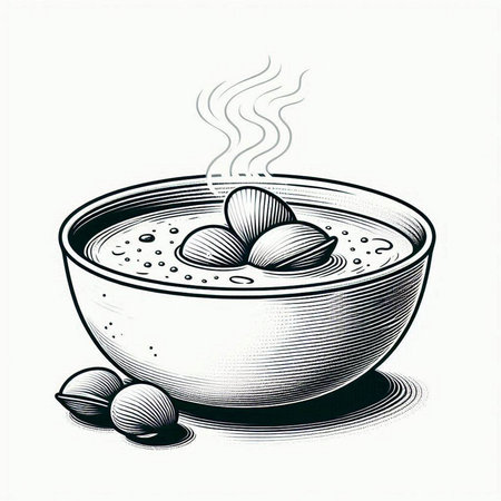 Illustration of a bowl of clam soup on a white background.の写真素材