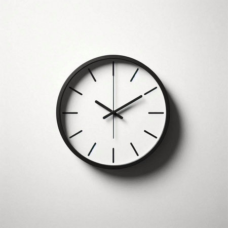 Black wall clock isolated on white background. 3d render illustration.