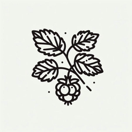Raspberry line icon. Black and white berry vector illustration.