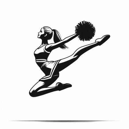 Athletic young woman jumping. Black and white vector illustration.の写真素材