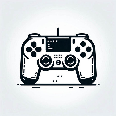 Retro video game controller. Black and white vector illustration. EPS 10