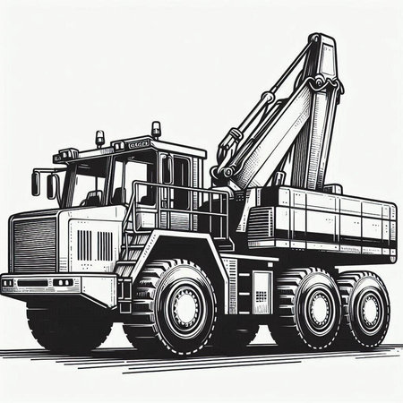 Truck with a crane. Vector illustration of a heavy construction vehicle.