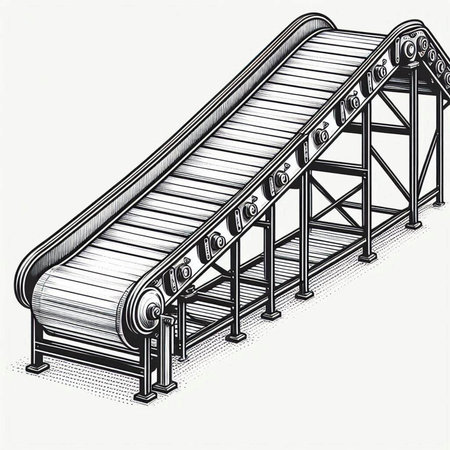 Digital illustration of a conveyor belt in engraving style.