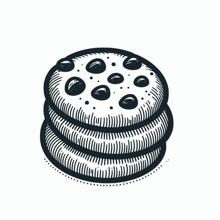 Chocolate chip cookies. Hand drawn vector illustration on white background.