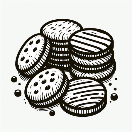 Hand drawn vector illustration of chocolate chip cookies on white background. Doodle style.