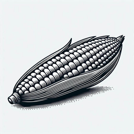 Illustration of an ear of corn in engraving style.