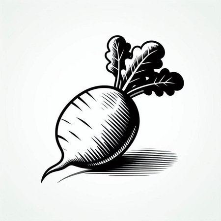 Radish. Black and white vector illustration. Isolated on white background.