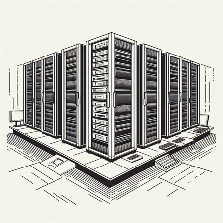 Data center, server room, big data center. Vector illustration.