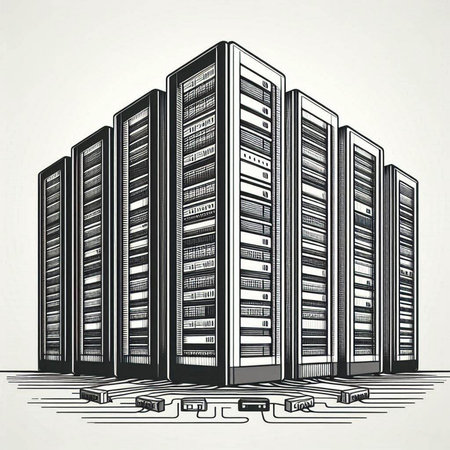 Data center concept. Vector illustration of a server room with hard drives.