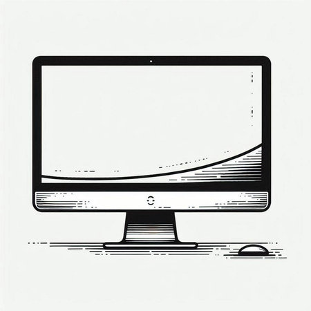Computer monitor on white background. Vector illustration in vintage engraving style.