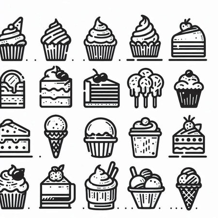 Cupcake doodle icons set. Hand drawn illustration of cupcake vector icons for web design