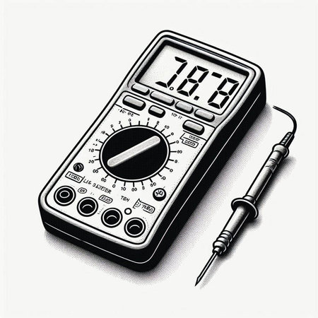 Digital multimeter with an insulin syringe isolated on a white background