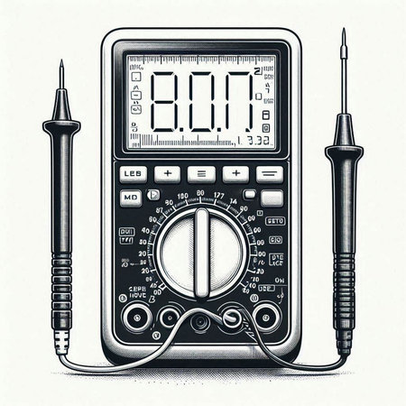 Digital multimeter. Hand drawn vector illustration in old sketch style.