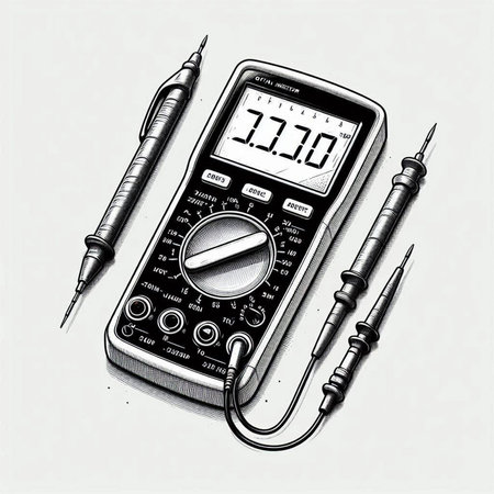 Digital multimeter and syringes on a light background. Vector illustration.