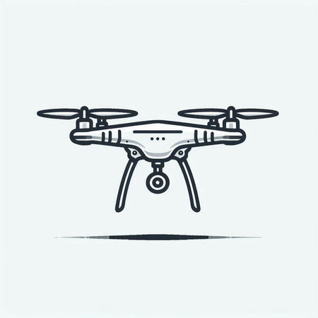 Drone quadcopter with camera. Vector illustration in outline style.