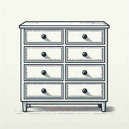 Drawing of a chest of drawers on a white background.の写真素材