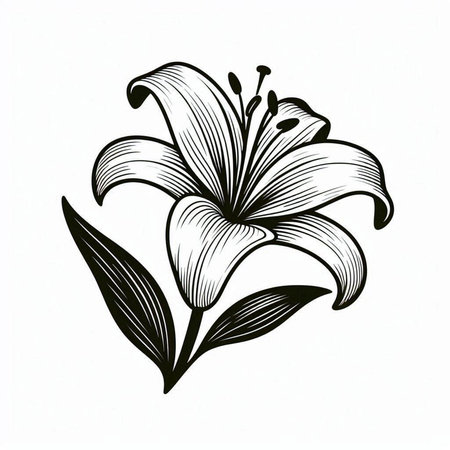 Hand drawn lily flower isolated on white background. Vector illustration.の写真素材