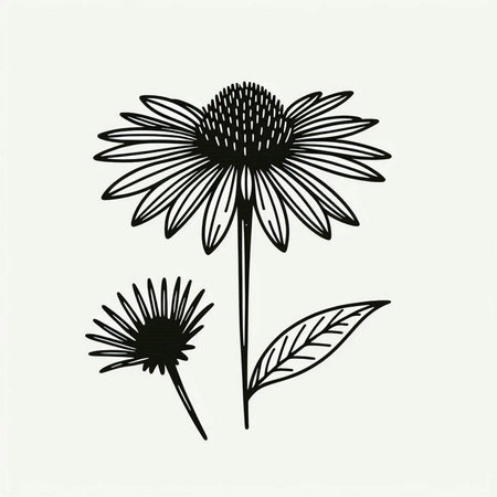 Echinacea. Black and white vector illustration. Hand drawn sketch.の写真素材